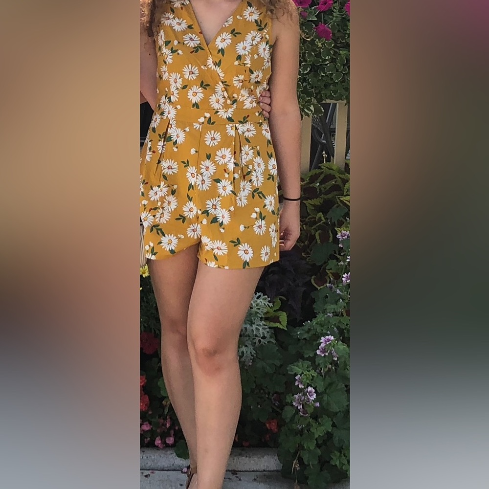 Everly Mustard Yellow Floral Wrap Romper